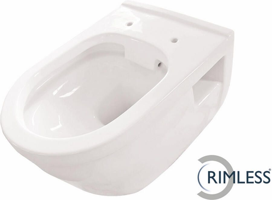Wiesbaden Toiletpot Prio Rimless Wandcloset 52.2x36.6 cm Keramiek Wit Zonder Toiletzitting - Foto 4