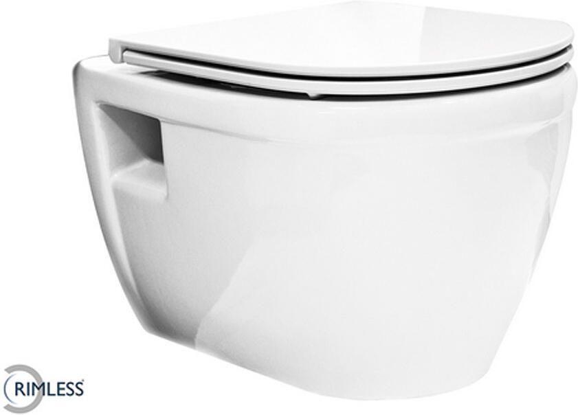 Wiesbaden Toiletpot Prio Rimless Wandcloset 52.2x36.6 cm Keramiek Wit Zonder Toiletzitting - Foto 3