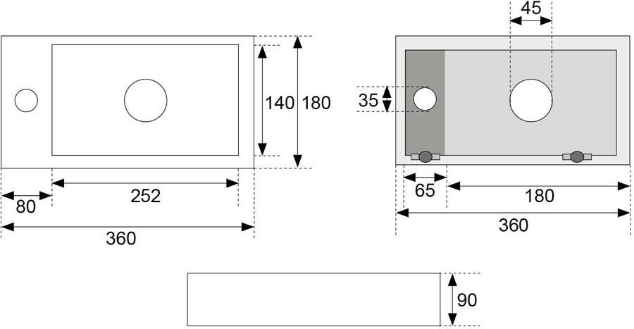 Wiesbaden Fontein Mini-Rhea Rechthoek Links 36x18x9cm Marmerlook Keramiek Glans Carrara - Foto 3