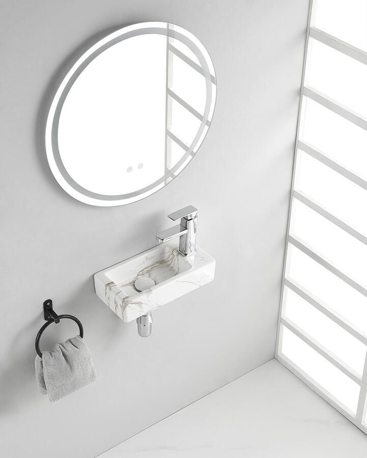 Wiesbaden Fontein Mini-Rhea Rechthoek Rechts 36x18x9cm Marmerlook Keramiek Glans Carrara - Foto 2