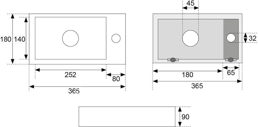 Wiesbaden Fontein Mini-Rhea Rechthoek Rechts 36x18x9cm Keramiek Quartz Zwart - Foto 3