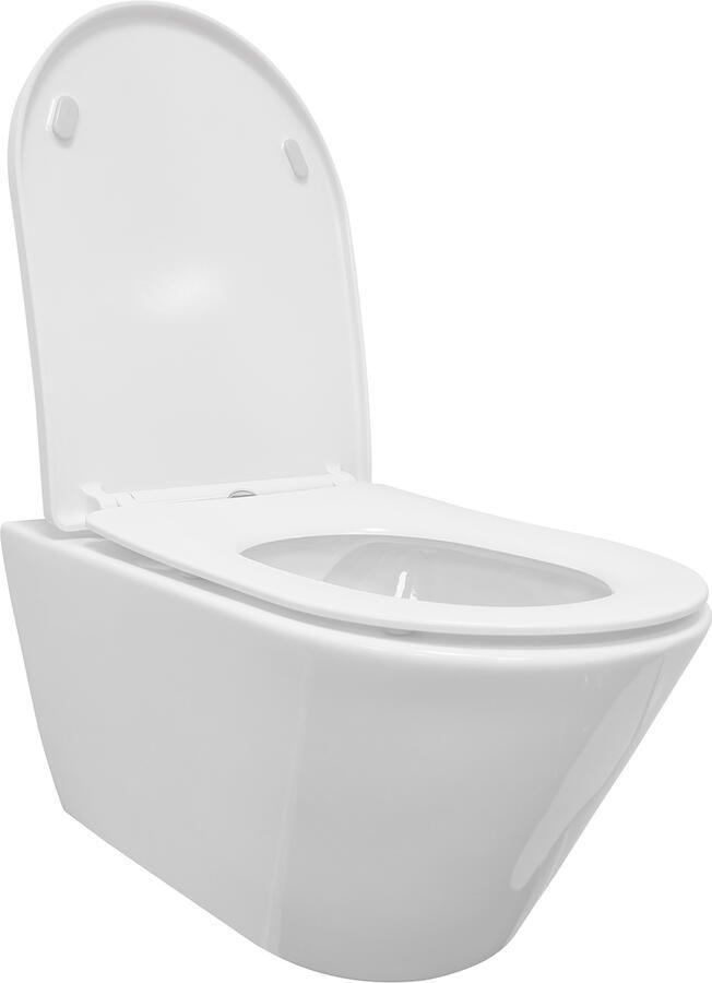 Wiesbaden Toiletpot Hangend Stereo Glans Wit 35.5x53x40cm Wandcloset Keramiek Diepspoel Rimless met Shade Softclose en Quickrelease Toiletzitting - Foto 4