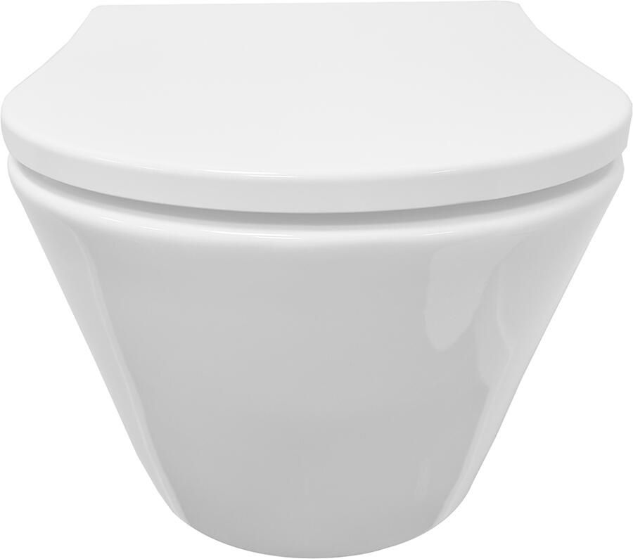 Wiesbaden Toiletpot Hangend Stereo Glans Wit 35.5x53x40cm Wandcloset Keramiek Diepspoel Rimless met Shade Softclose en Quickrelease Toiletzitting