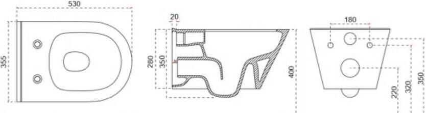 Wiesbaden Toiletpot Hangend Stereo Glans Wit 35.5x53x40cm Wandcloset Keramiek Diepspoel Rimless met Shade Softclose en Quickrelease Toiletzitting - Foto 8