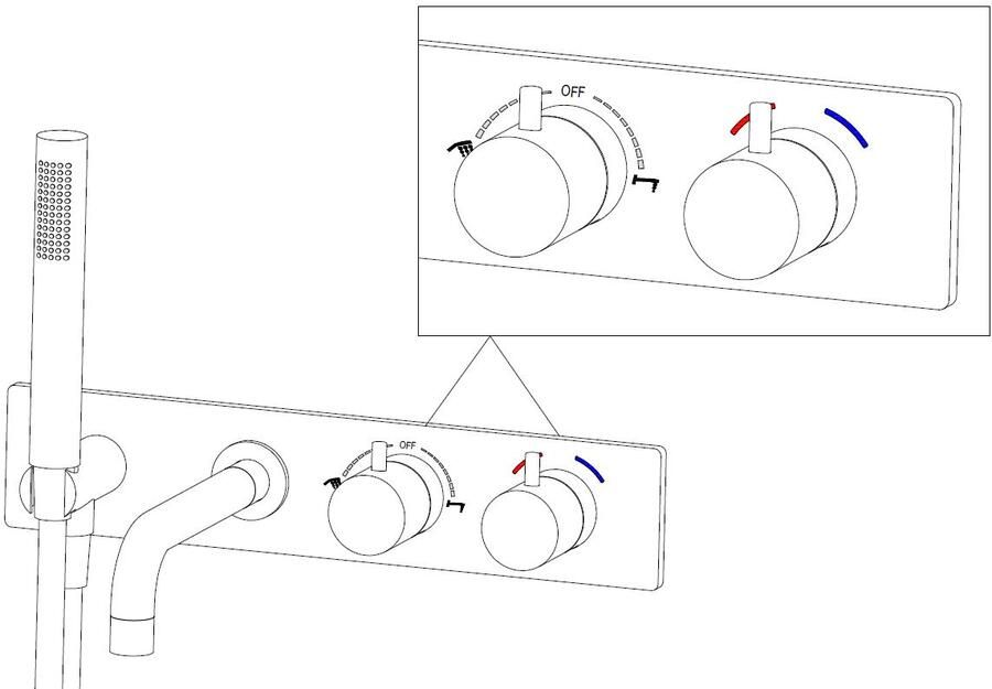Wiesbaden Badkraan Style Inbouw Thermostatisch Rond Mat Zwart met handdoucheset 2 Greeps - Foto 2