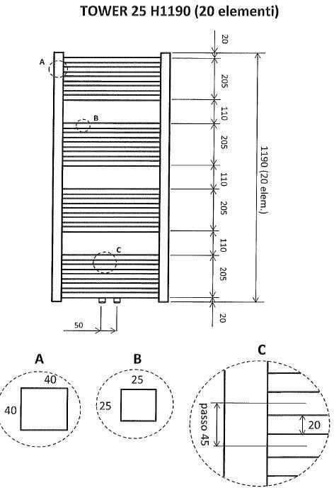 Wiesbaden Designradiator Tower 119x60cm 732 Watt Mat Zwart Middenonderaansluiting - Foto 2