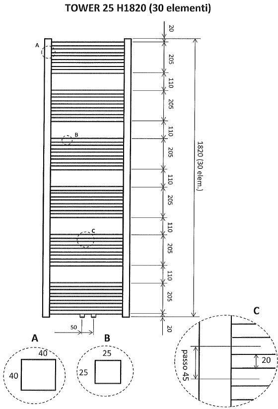 Wiesbaden Designradiator Tower 182x60cm 1098 Watt Glans Wit Middenonderaansluiting