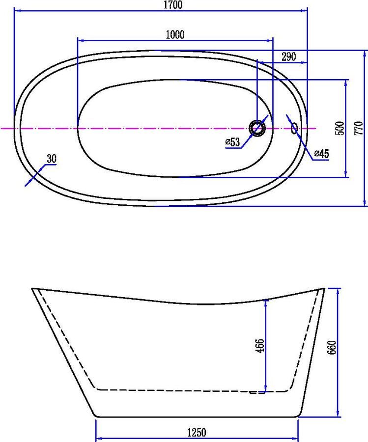 Wiesbaden Ligbad Vrijstaand Trapeze Ovaal 72x170x66cm Glasvezelversterkt Hoogwaardig Acryl Glans Wit met Badwaste en Overloop