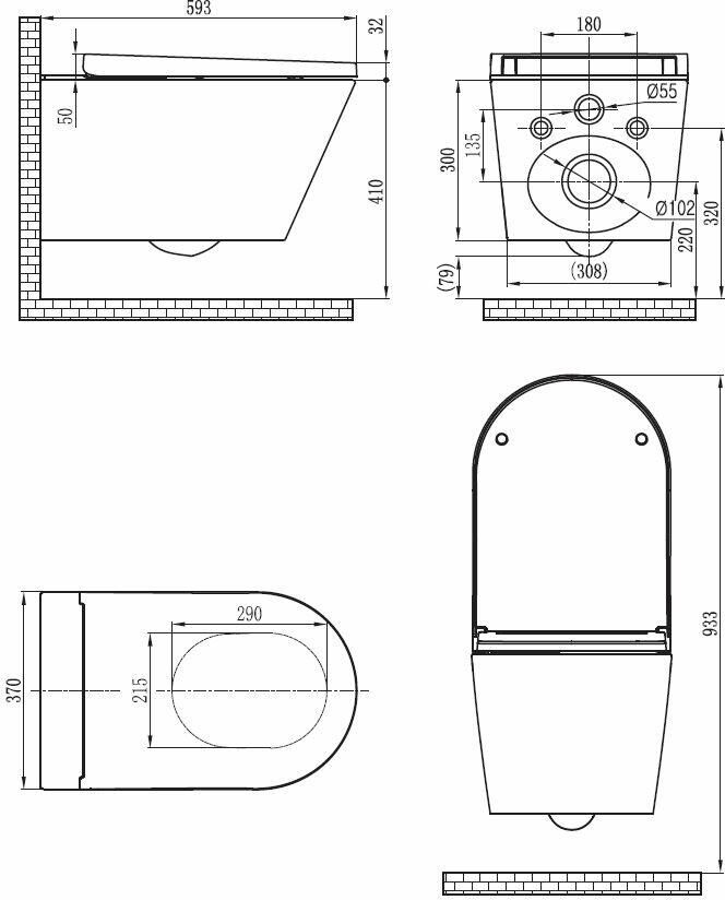 Wiesbaden Wandcloset Vesta-Comfort Hangend Toilet Wit Diepspoel Rimless Quickrelease Douchewc Luchtdroging Luchtafzuiging en LED Verlichting - Foto 3