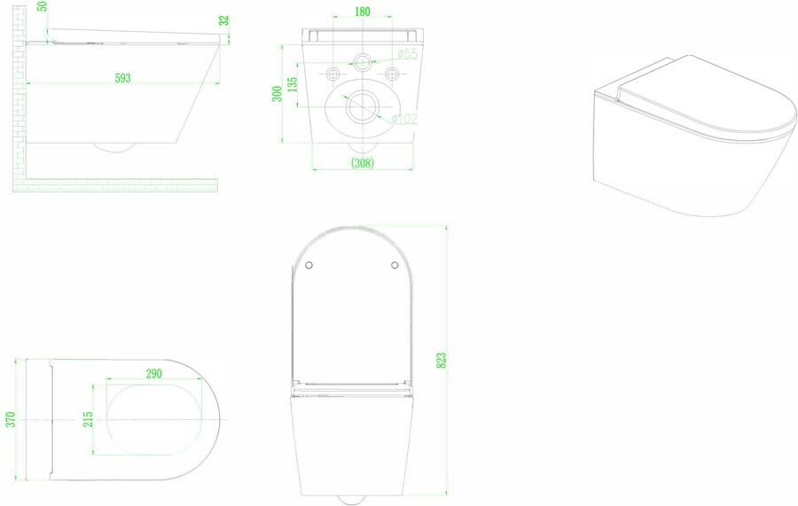 Xellanz Toiletpot Hangend Vesta-Eco Wandcloset Keramiek Wit Rimless Diepspoel Douchewc met Softclose Toiletzitting - Foto 5