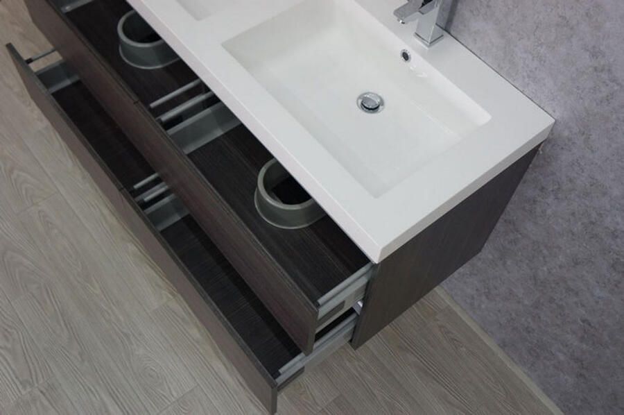 Wiesbaden Badkamermeubel Onderkast Vision Hangend 120x50x47cm MDF Houtnerf Grijs Softclose Greeploos - Foto 3