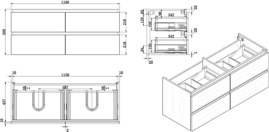 Wiesbaden Badkamermeubel Onderkast Vision Hangend 120x50x47cm MDF Houtnerf Grijs Softclose Greeploos - Foto 5