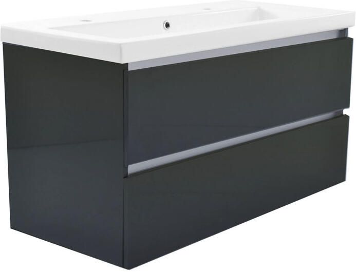 Wiesbaden Badkamermeubel Onderkast Vision Hangend 100x50x47cm MDF Hoogglans Grijs Softclose Greeploos - Foto 4