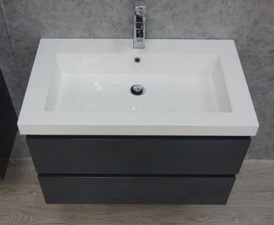 Wiesbaden Badkamermeubel Onderkast Vision Hangend 100x50x47cm MDF Hoogglans Grijs Softclose Greeploos - Foto 2