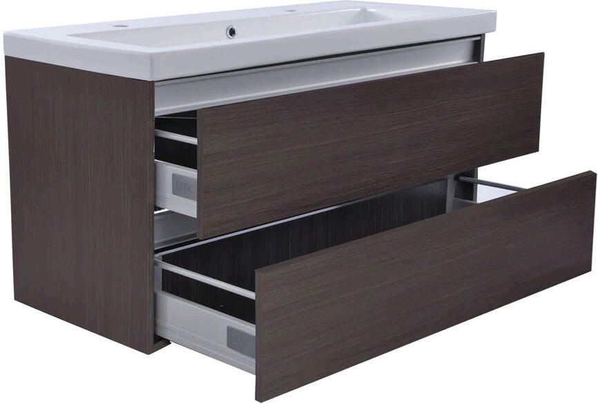 Wiesbaden Badkamermeubel Onderkast Vision Hangend 100x50x47cm MDF Houtnerf Grijs Softclose Greeploos