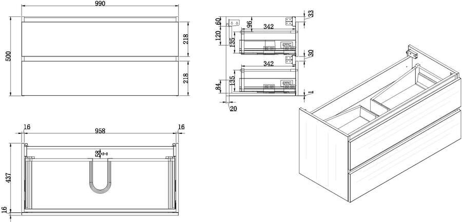 Wiesbaden Badkamermeubel Onderkast Vision Hangend 100x50x47cm MDF Houtnerf Grijs Softclose Greeploos - Foto 2