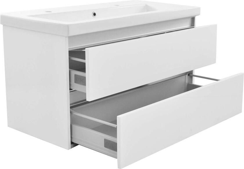 Wiesbaden Badkamermeubel Onderkast Vision Hangend 100x50x46cm MDF Hoogglans Wit Softclose Greeploos - Foto 2