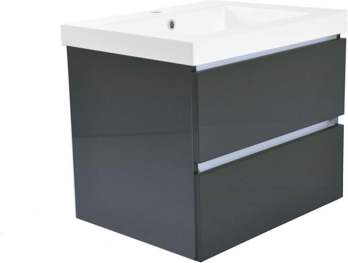 Wiesbaden Badkamermeubel Onderkast Vision Hangend 60x50x47cm MDF Hoogglans Grijs Softclose Greeploos - Foto 3