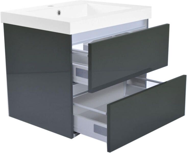 Wiesbaden Badkamermeubel Onderkast Vision Hangend 60x50x47cm MDF Hoogglans Grijs Softclose Greeploos - Foto 2