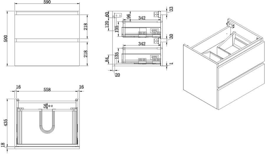 Wiesbaden Badkamermeubel Onderkast Vision Hangend 60x50x47cm MDF Hoogglans Grijs Softclose Greeploos