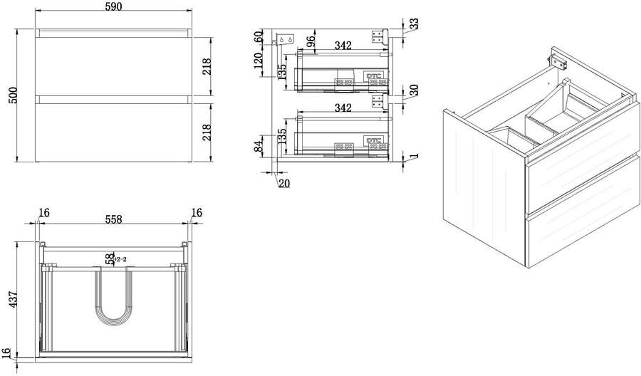 Wiesbaden Badkamermeubel Onderkast Vision Hangend 60x50x47cm MDF Houtnerf Grijs Softclose Greeploos - Foto 2