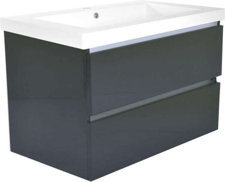 Wiesbaden Badkamermeubel Onderkast Vision Hangend 80x50x47cm MDF Hoogglans Grijs Softclose Greeploos - Foto 2