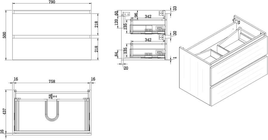 Wiesbaden Badkamermeubel Onderkast Vision Hangend 80x50x47cm MDF Houtnerf Grijs Softclose Greeploos - Foto 2