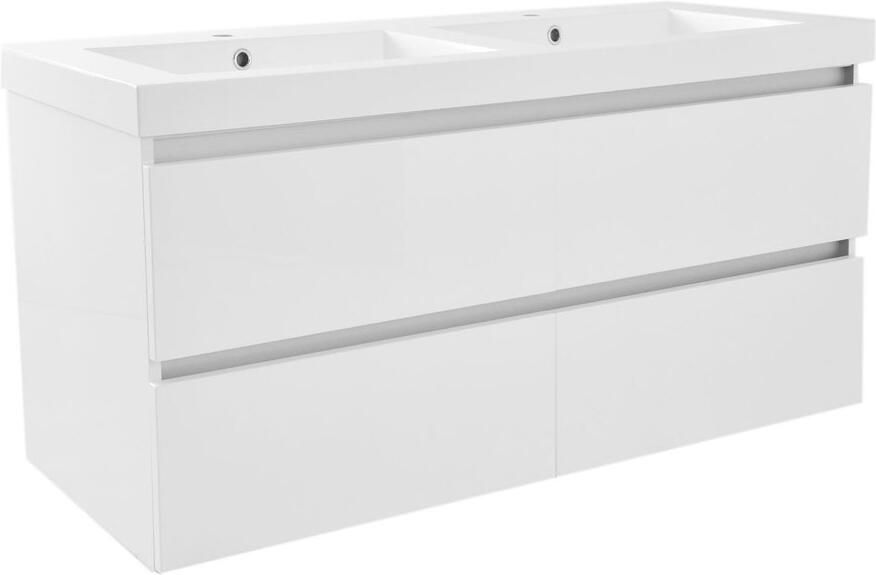 Wiesbaden Meubelwastafel Vision Dubbel Rechthoek 120x47x5 5cm Kunstmarmer Glans Wit 2 Kraangaten Overloop - Foto 2