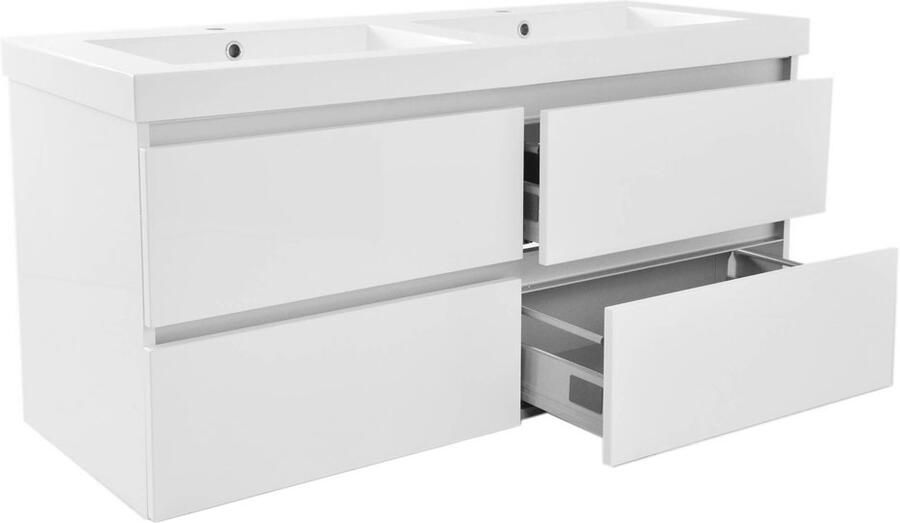 Wiesbaden Meubelwastafel Vision Dubbel Rechthoek 120x47x5 5cm Kunstmarmer Glans Wit 2 Kraangaten Overloop - Foto 4