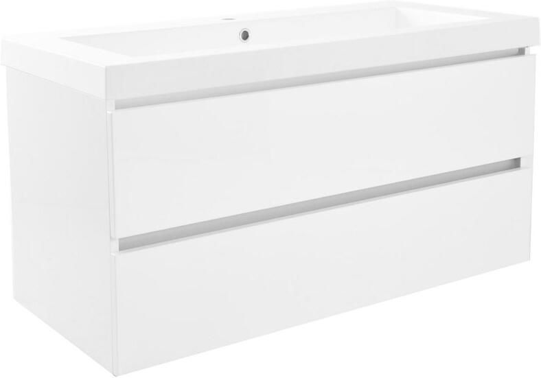 Wiesbaden Meubelwastafel Vision Rechthoek 100x46x5 5cm Kunstmarmer Glans Wit 1 Kraangat Overloop - Foto 4