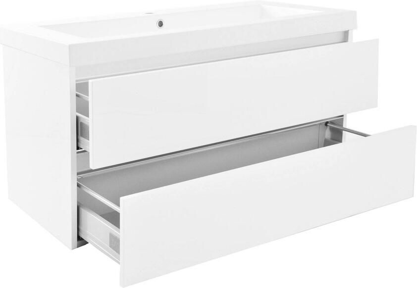 Wiesbaden Meubelwastafel Vision Rechthoek 100x46x5 5cm Kunstmarmer Glans Wit 1 Kraangat Overloop - Foto 2