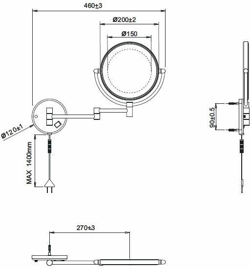 Wiesbaden Scheerspiegel Cleopatra 20x20cm Geintegreerde LED Verlichting Kantelbaar x5 Vergroting Lichtschakelaar Hoogglans Chroom - Foto 6