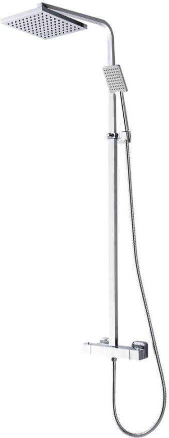 Xellanz Doucheset Rombo Eco Opbouw Vierkant Chroom Waterbesparend Thermostaatkraan Glijstang Regendouche Handdouche