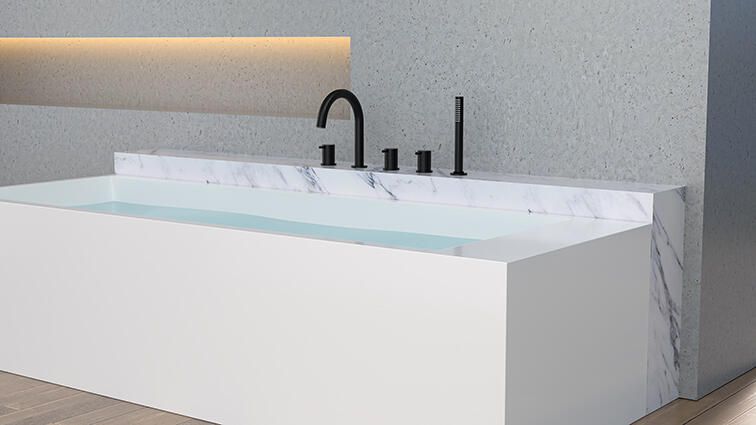 Xellanz Badkraan Caral Mengkraan Inbouw Rond Mat Zwart 3 Greeps 5 Gats met Handdouche - Foto 2