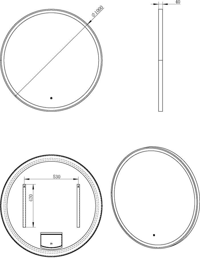 Xellanz Badkamerspiegel Lista Nera Rond 100x100cm Mat Zwart Geintegreerde LED Verlichting Touch Schakelaar - Foto 4