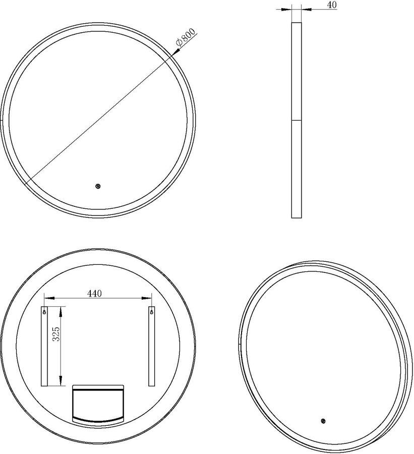 Xellanz Badkamerspiegel Lista Nera Rond 100x100cm Mat Zwart Geintegreerde LED Verlichting Touch Schakelaar - Foto 6