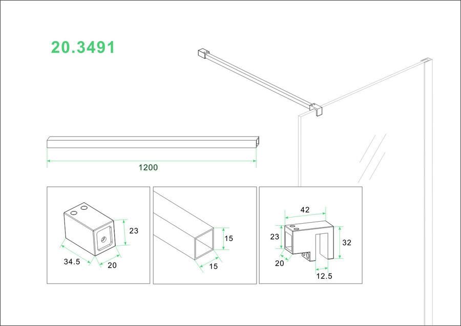 Sub SlimLine stabilisatiestang inclusief muur- en glaskoppeling 120 cm mat zwart - Foto 4