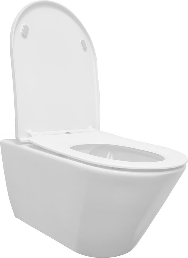 Wiesbaden Toiletpot Hangend Stereo Mat Wit 35.5x53x40cm Wandcloset Keramiek Diepspoel Rimless met Shade Softclose en Quickrelease Toiletzitting - Foto 4