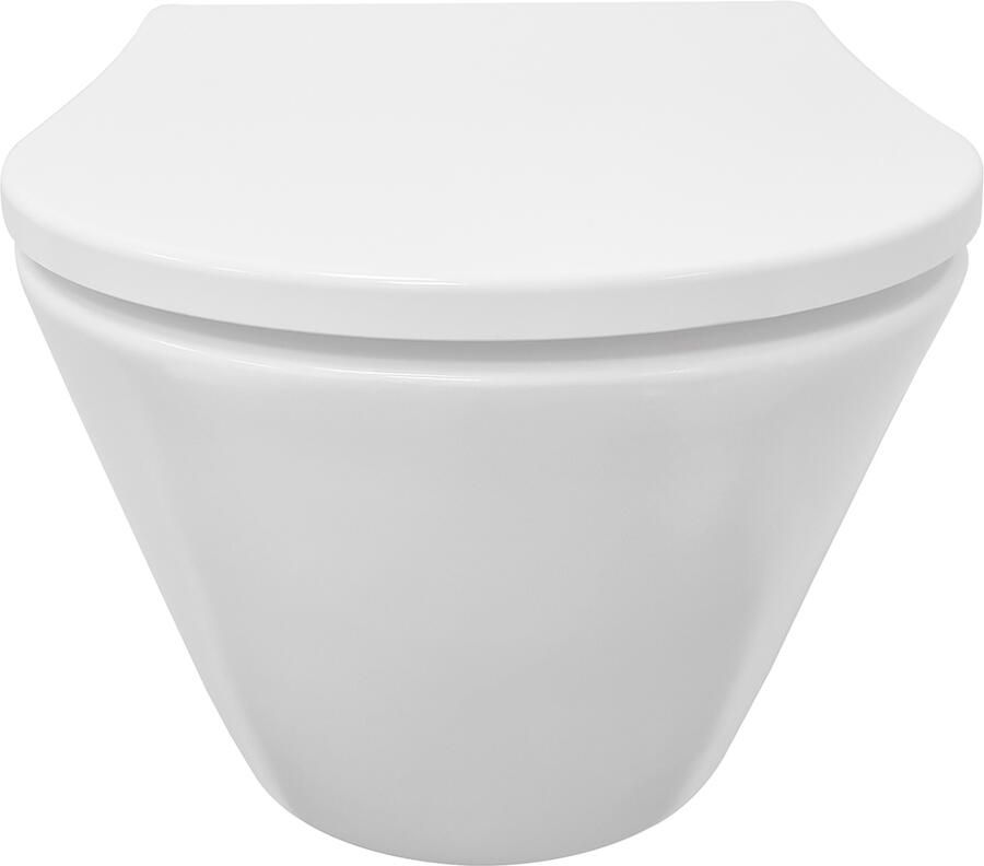 Wiesbaden Toiletpot Hangend Stereo Mat Wit 35.5x53x40cm Wandcloset Keramiek Diepspoel Rimless met Shade Softclose en Quickrelease Toiletzitting