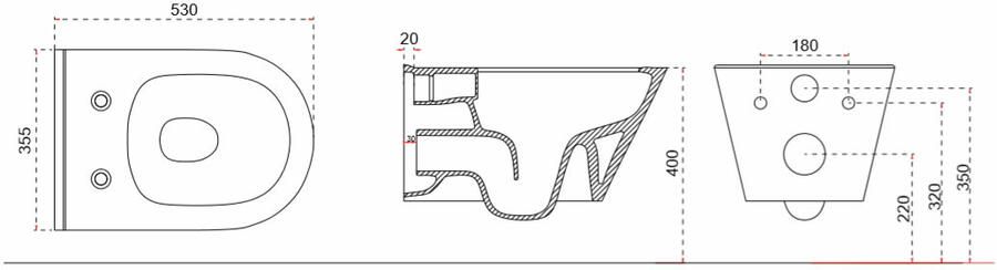 Wiesbaden Toiletpot Hangend Stereo Mat Wit 35.5x53x40cm Wandcloset Keramiek Diepspoel Rimless met Shade Softclose en Quickrelease Toiletzitting - Foto 3