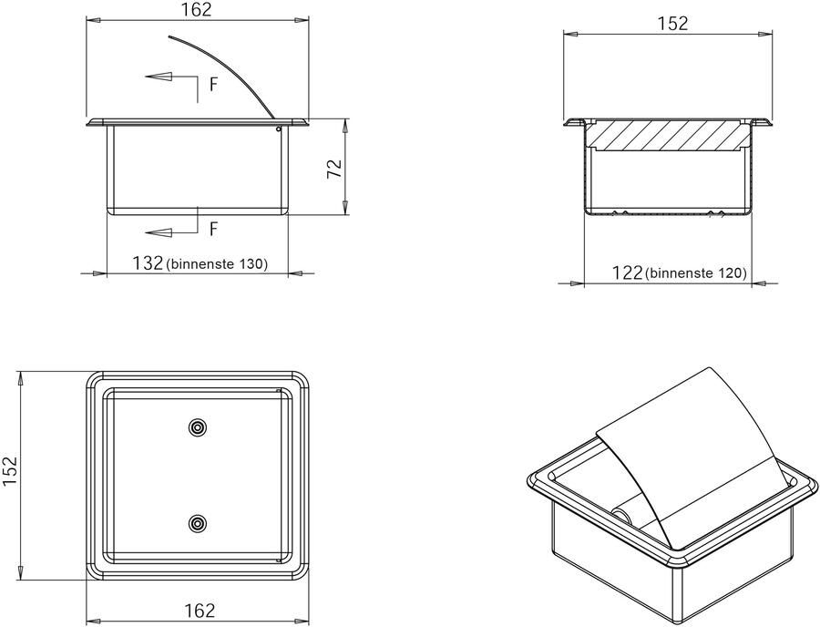Sub inbouw toiletrolhouder met klep 15 2 x 16 2 x 7 2 cm mat zwart