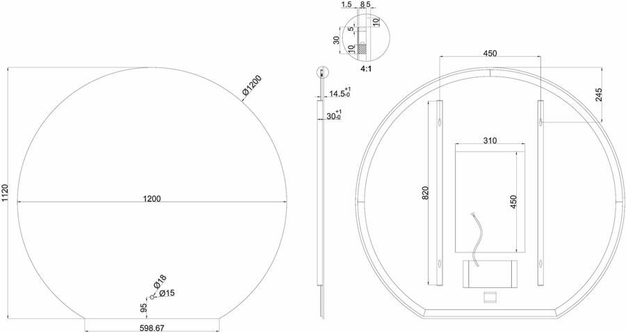 Wiesbaden Badkamerspiegel Rond Tramonto Met Led Dimbaar en Spiegelverwarming 120 X 112 X 0 3 CM - Foto 2