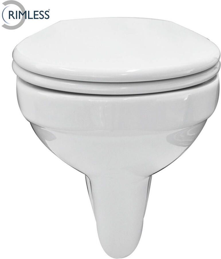 Xellanz Toiletpot Hangend Trevi 53x36.5x36cm Wandcloset Keramiek Diepspoel Nano Coating EasyClean Rimless Glans Wit met Softclose Toiletbril