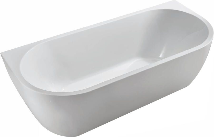 Wiesbaden Ligbad Half Vrijstaand Wall Rechthoek 80x180x58cm Glasvezelversterkt Hoogwaardig Acryl Glans Wit met Badwaste en Overloop - Foto 2